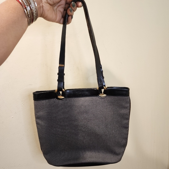 GENNY Black and Gray  Vintage Leather and Canvas Tote Bag - Picture 8 of 16